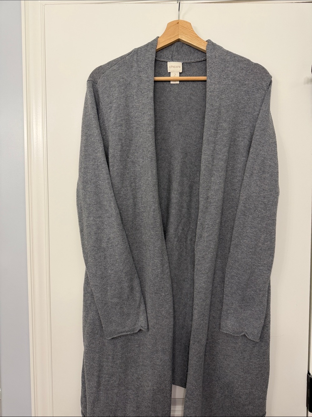 Chico's Heather Gray Open-Front Duster Cardigan
